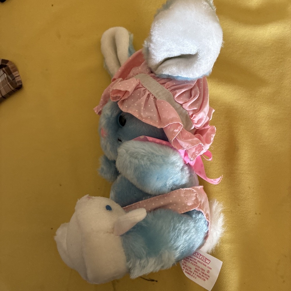 1989 FAIRVIEW BUNNY Rabbit BLUE White Feet Plush Stuffed Animal Toy Vintage 10" - Picture 6 of 11